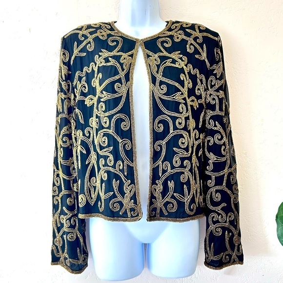 Lord & Taylor Jackets & Blazers - LORD AND TAYLOR Vintage Silk Gold Beaded Dress Jacket Size 10 Mob Wife